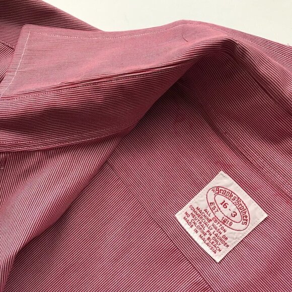 Brooks Brothers Men's Raspberry Red Fine Striped Shirt 100% cotton Sz 16 - 33 - Picture 11 of 15